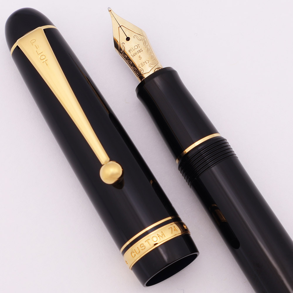pilot custom74 SM 中字 軟　14K Pilot Custom 74 Fountain Pen (2017) - Black w/Gold Trim, C/C